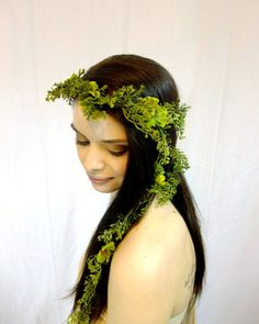 Green Fern Forest Elf Crown Elven Headdress by RuthNoreDesigns Forest Crown, Vine Headpiece, Elf Crown, Elven Forest, Fairy Headpiece, Fern Forest, Elf Fairy, Crown Headpiece, Fair Outfits