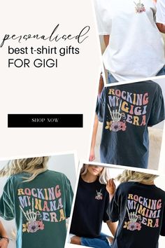 two women wearing matching tshirts with the words rockin mama on them in different colors