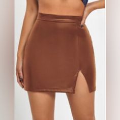 Pleather Camel Brown Mini Skirt. Size Xs, Great For Fall, Couldn’t Wear As I Got Pregnant. Brown Bottoms For Club Wear, High Waist Brown Mini Skirt For Party, Brown High Waist Mini Skirt For Party, Elegant Brown Mini Skort, Elegant Brown Mini Length Skort, Brown Party Skort For Spring, Brown Leather Mini Skirt, Athleisure Skirt, Madame Chic