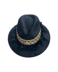 Black Artisan Hat - Beautiful handmade hat - This unique black suede hat is the perfect statement piece for your #OOTD, for any occasion, any season! It features a gorgeous band with mirrors, feathers and pom pom details on the back. This is the perfect hat for a girl who loves to stand out. Details & Fit - One size fits all Brimmed Winter Fedora With Feathers, Chic Party Hats With Feather Trim, Chic Party Hat With Feathers, Chic Party Hats With Feathers, Elegant Fedora With Feather Trim, Winter Fedora With Feathers And Adjustable Fit, Winter Adjustable Fedora With Feathers, Chic Evening Hats With Feather Trim, Black Party Hat With Feather Trim