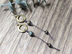 Long Boho Earrings, Long Dangle Earrings, Cord Earrings, Bead Earrings, Brass Earrings, Gold Tone Earrings, Ladies Earrings, Boho Jewelry Cord Earrings, Dyed Agate, Earrings Bead, Brass Beads, Long Dangle Earrings, Earrings Long, Earrings Boho, Brass Earrings, Bead Earrings