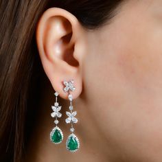 Zambian Emerald H/SI Diamond Jacket Earrings 18k White Solid Gold 12.43 Tcw Jewellery Designing, Diamond Earring Jackets, Emerald Diamond Earrings, Jacket Earrings, Pendant Sets, Diamond Pendant Sets, Gift For Love, Gold Jewelry Earrings, Zambian Emerald