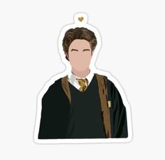 the young harry potter sticker is wearing a black shirt and brown tie with a gold heart on it