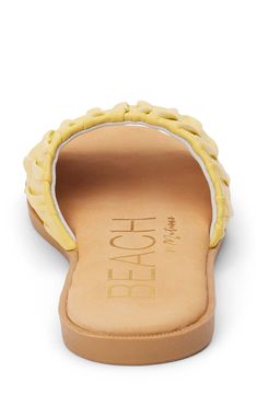 A pleated leather strap lends effortless texture to this laid-back sandal ready for warm weather. Leather upper/synthetic lining and sole Imported Synthetic Slides With Leather Footbed For Beach, Synthetic Sandals With Textured Footbed For Beach, Vacation Sandals With Braided Straps And Synthetic Material, Vacation Sandals With Braided Synthetic Straps, Beach Sandals With Leather Footbed And Synthetic Material, Beach Sandals With Leather Footbed, Chic Synthetic Slides For The Beach, Synthetic Sandals With Braided Straps For Beach Season, Adjustable Slides With Textured Sole For Beach