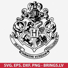 the hogwarts crest is shown in black and white