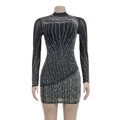 Light up any evening event in this lavish mini dress from Test Of Time. Features mesh tassels and rhinestones that will bring you a soft yet dazzling look. Perfect for any special occasion. Ships Worldwide Decoration Zip Up , Rhinestone , Tassel Length Above Knee, Mini Style Sexy & Club Fabric Slight Stretch Fabric Type Blended fabrics , Mesh Material Polyester , Spandex , Rhinestone , Lanon Neckline Round Pattern Type Solid Season Summer Silhouette Sheath Sleeve Length Full Club Mini Dress With Rhinestone Fringe, Mini Dress With Rhinestone Fringe For Club Party, Mini Dress With Rhinestone Fringe For Club, Club Dresses With Rhinestone Fringe, Black Mini Dress With Rhinestone Fringe For Club, Black Mini Dress With Rhinestone Fringe For Cocktail, Black Long Sleeve Mini Dress With Rhinestone Fringe, Rhinestone Fringe Dresses For Club And Party Season, Club Dresses With Rhinestone Fringe For Party Season