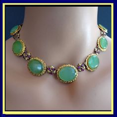 Antique Georgian Necklace 18k Gold Chrysoprase Rubies c1810 English (7052) | eBay Luxury Green Cabochon Necklace, Elegant Jade Cabochon Necklace, Oval Chrysoprase Gemstone Necklaces, Oval Chrysoprase Gemstone Necklace, Formal Cabochon Chrysoprase Jewelry, Elegant Round Chrysoprase Necklaces, Formal Yellow Gold Jade Necklace, Elegant Green Chrysoprase Necklace, Handmade Emerald Necklace For Formal Occasions