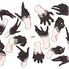 the hands and feet of an anime character are shown in various positions, including their fingers