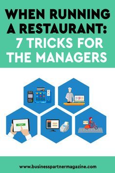 the front cover of a restaurant brochure with text that reads when running a restaurant, 7 tricks for the managers