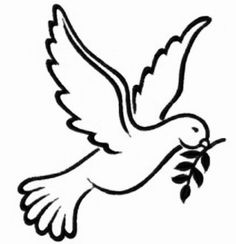 a white dove with an olive branch in it's beak flying through the air