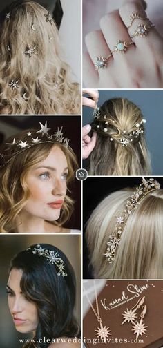 several pictures of different types of hair accessories and hairstyles for women with long hair