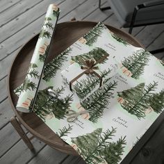 wrapping paper on top of a wooden table