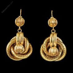 Antiques Atlas - Antique Victorian Lovers Knot Drop Gold Earrings Drop Gold Earrings, Bands Rings, Antique Clothing, Diamonds And Gold, Symbol Of Love