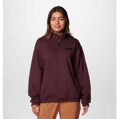 Layer on the warmth in this soft quarter-zip pullover made with a soft cotton blend and ribbed detailing for a finished look. Solid Fall Half-zip Sweatshirt, Solid Half-zip Sweatshirt For Fall, Cozy Half-zip Top With Ribbed Cuffs, Sporty Half-zip Sweater, Fall Half-zip Top With Ribbed Collar, Sporty Half-zip Relaxed Fit Sweater, Half-zip Tops With Ribbed Collar For Fall, Sporty Half-zip Sweater With Relaxed Fit, Relaxed Fit Half-zip Sweater With Ribbed Cuffs