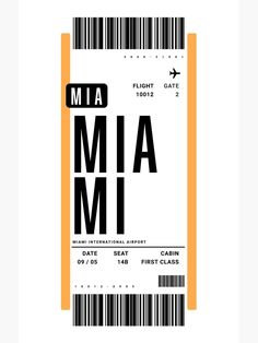 an airline ticket with the word mia on it