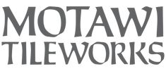 the motawi tile works logo is shown in black and white, with gray lettering