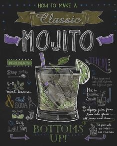 a chalkboard poster with the words how to make a classic mojito