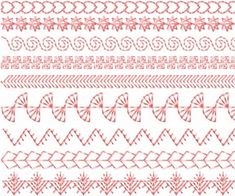 a set of different stitching patterns in red and white on a white background stock photo