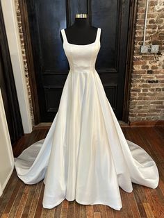 Simple Open Back White Satin Long Prom Dresses, Ivory Satin Long Formal Graduation Evening Dresses SP2205 Simple Satin Wedding Dress, Long Bridal Gown, A Line Bridal Gowns, A Line Evening Dress, White Evening Dress, Womens Wedding Dresses, White Prom Dress, Wedding Dresses Satin, Long Prom Dresses