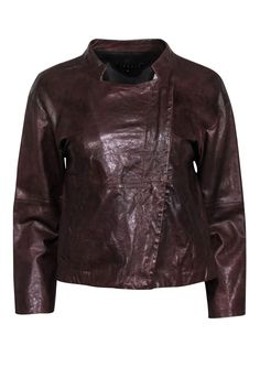 Current Boutique-Theory - Brown Leather Moto Zip Jacket Sz S French Girl Chic, Chic Shop, Buy Shoes Online, Leather Moto, French Girl, Zip Jacket, Mandarin Collar, Front Zipper, The Struts