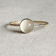 Moon on a Golden Thread  Sweet and Simple Hammered by MARYJOHN Modern White 14k Gold Ring, 14k Gold White Jewelry With Si Clarity, Elegant White Birthstone Stackable Rings, White Stackable Rings With Polished Finish As Gift, Minimalist Polished Moonstone Ring For Anniversary, White Polished Stackable Rings For Gift, White Polished Finish Stackable Rings For Gift, White Si Clarity Jewelry For Promise Ring, White Moonstone Ring With Si Clarity