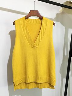 Women's Sweater Vest Jumper Knit Knitted Solid Color V Neck Basic Stylish School Daily Winter Fall Green Black One-size / Sleeveless / Sleeveless / Casual / Regular Fit 70 Pattern, Sweater Autumn, Stylish Coat, Sweater Vest Women, Knitted Vest, Design Clothes, Collars For Women, Vest Fashion, Yellow Sweater