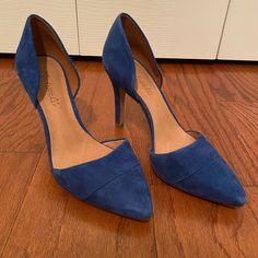 Madewell Blue Suede Heels. Size 7. Never Worn. Will Send More Photos If Needed. Blue Suede Heels With 4-inch Heel, Blue Pointed Toe Heels For Work, Blue Summer Heels For Workwear, Blue Summer Heels For Work, Blue Heels For Summer Workwear, Blue Heels For Office In Summer, Blue Heels For Summer Office Wear, Blue Summer Office Heels, Chic Blue Court Shoes For Work