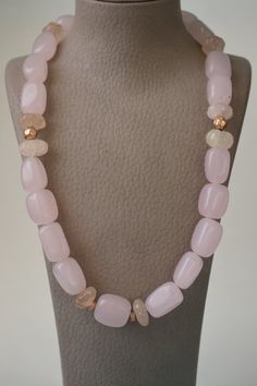 "Beautiful Natural  Milky Rose Quartz Long Necklace with Gold Filled Pieces, Length: 50cm (20\") Milky Rose Quartz size: 15mmX7nn (0.59\"X0.27\"). 2 Goldfield beads size is 15x7mm. Necklace Length can be adjustable. --- Free International Shipping Worldwide ---" Pink Single Strand Jewelry For Gift, Pink Rose Quartz Jewelry For Party, Pink Rose Quartz Party Jewelry, Handmade Pink Necklace For Mother's Day, Valentine's Day Pink Adjustable Necklace, Pink Rose Quartz Round Necklaces, Pink Single Strand Rose Quartz Jewelry, Pink Single Strand Rose Quartz Necklace, Adjustable Rose Gold Necklace With Round Beads