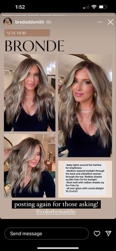 Level 7 Bronde Balayage, Vanilla Mocha Bronde Hair, Blond Color Melt, Dainty Tattoo For Husband, Lowlight Redken Formula, Balayage Shades Eq Formulas, Bronde Balayage Redken Formula, All Over Bronde Hair Colour, Ashy Formula Redken