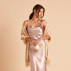 If youre looking to stay warm in style for the big day, our fringe shawl has you covered. The soft material will keep you comfortable from the chill, while the fringe adds some sophistication to this wintery accessory. The cream color is the ultimate pairing to our pastel-toned bridesmaid dresses, and a staple that you can layer into your outfits all season long. Bridesmaid Dresses With Shawl, Moh Outfit, Embroidery Personalized, Shawl Outfit, Bridesmaid Shawl, Birdy Grey, Dress With Shawl, Satin Bridesmaid Dresses, Silk Shawl