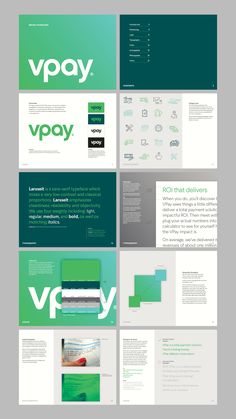 several different types of brochures with green and white colors