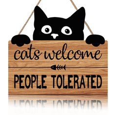 PRICES MAY VARY. ✹Cat Decor For Cat Lovers:Do you or someone you know love cats?Our retro black cat wall decor is perfect for any pet cat lover, an ideal choice for any room in the home.Perfect for hanging on the door or somewhere within. ✹Cat Gifts For Cat Lovers :The Cats Welcome People Tolerated sign with funny quotes,which is economic and full of fun.It’s a great cat themed gift idea for women men,kid,cat owner as the birthday,Christmas gift and more.They will love it. ✹Easy To Display:The c Funny Wooden Signs, Black Cat Decor, Wooden Wall Signs, Welcome Door Signs, Fish Wall Decor, Wooden Welcome Signs, Wooden Door Signs, Fa Fal, Cat Themed Gifts