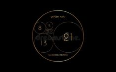 golden numbers in a circle on a black background with the date and time royalty illustration