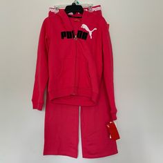 Puma Girls Matching Hoodie 2-Piece Sweat Set Size: Xlarge New With Tags!!! Never Worn!!! Casual Long Sleeve Tracksuit For Playwear, Casual Long Sleeve Activewear For Play, Pink Hooded Tracksuit Sporty Style, Pink Hooded Sporty Tracksuit, Pink Hooded Tracksuit, Pink Cotton Winter Activewear, Winter Pink Cotton Activewear, Sweat Set, Xl Girls