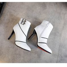 Beautiful Trending Women Winter High Heel Boots - Ankle Casual Vintage – Deals DejaVu White Pointed Toe Martin Boots For Winter, Winter White High Ankle Boots, White Martin Boots For Spring, White High Ankle Boots For Winter, White Fitted High Ankle Heels, White High Ankle Fitted Heels, White Closed Toe Heels For Winter, White Ankle-high Winter Heels, White Ankle-high Heels For Winter