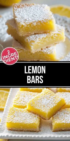 lemon bars stacked on top of each other with the words lemon bars in front of them