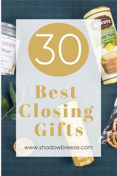 the words best closing gifts are in front of an image of cookies and other items