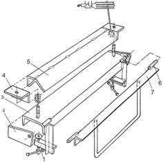 an assembly diagram showing the components for a wall mounted tv, including two brackets and one arm