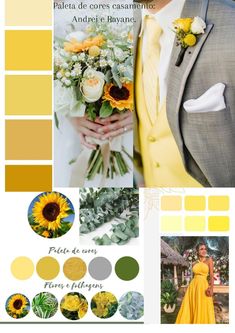 a yellow and gray wedding color scheme with sunflowers