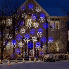 Blue And White Christmas Lights Outdoor, Blue And White Outdoor Christmas Lights, Blue Outdoor Christmas Lights, Blue Christmas Lights On House, Blue And White Christmas Lights, Gobo Lighting, Blue Christmas Lights, Holiday Icons, Christmas Projector