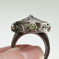 Stunning Vintage Ornate Filigree Moroccan Demantoid Garnet Sterling Silver Domed Ring. Striking Vintage Sterling Silver Filigree Domed Ring Has Cool Moroccan And Tribal Vibes. Four Bezel Set Demantoid Garnets - One On Each Side. Ring Top Is 18 Mm Diameter And 11 Mm High. Demantoid Garnets Are 3.5 Mm Diameter. Size 6.5 On Mandrel. 13.1g Demantoid Garnet, Sterling Silver Filigree, Domed Ring, Silver Filigree, Womens Jewelry Rings, Bezel Setting, Vintage Sterling Silver, Vintage Silver, Sterling Silver Ring