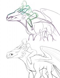 two different types of dragon drawings, one in green and the other in white