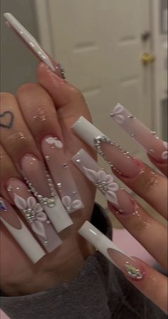 please dm me for shape, length or color preferences <3 Ongles Bling Bling, Latina Nails, Quinceanera Nails, Nails Collection, Acrylic Press On Nails, Colored Acrylic Nails, Girly Acrylic Nails, Cute Acrylic Nail Designs, Long Acrylic Nails Coffin