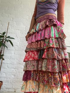 "Colorful patchwork frilled skirt for summer festivals  Always one of a kind  MEASURE Waist 25-35\" Length 39\" MATERIAL * poliester Thank you for your visit" Frilled Skirt, Measure Waist, Festival Costume, Boho Patchwork, Frill Skirt, Summer Festivals, Festival Costumes, Coachella Outfit, Clothing Inspiration