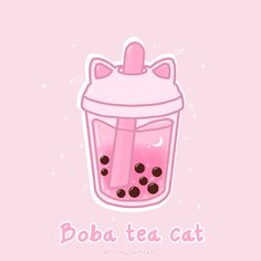 a pink drink with chocolate chips in it and the words boba tea cat