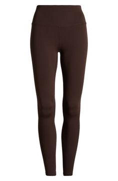 A wide waistband adds to the sublime comfort of leggings that are buttery-soft with light compression to provide support for every move you make. 25" inseam; 10 1/2" front rise Pull-on style 75% polyester, 25% elastane Machine wash, dry flat Imported Everyday Fall Athleisure Leggings, Everyday Comfort Stretch Elastane Activewear, Fall Athleisure Yoga Pants For Everyday, Compressive Leggings For Fall, High Stretch Elastane Activewear For Everyday, Athleisure Leggings For Workwear, Brown Full-length Activewear For Sports, Brown Fitted Yoga Pants Athleisure, Brown Fitted Athleisure Yoga Pants