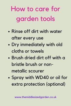 the instructions for how to care for garden tools