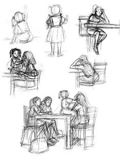 sketches of people sitting around a table