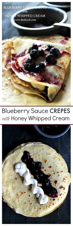 blueberry sauce crepes with honey whipped cream are the perfect appetizer