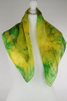 Green yellow gold square silk scarf, hand dyed pure silk scarf, women silk scarf, gift for her, handmade Ticik-art This scarf is a unique product, original and timeless which you can wear daily or at special occasions, very light and soft, a special gift for you. DETAILS:  - Dimension 70 x 70 cm (28 x 28 inches) - 100 % pure silk (ponge 5) - High quality French colours - Hand rolled edges SPECIAL PLUS: This scarf is sent in a present/gift box with a beautiful card including care advice. I can pr Green Bohemian Silk Scarf For Gift, Green Bohemian Silk Scarf As Gift, Bohemian Green Silk Scarf As Gift, Green Rectangular Silk Scarf, Rectangular Green Silk Scarf, Green Rectangular Scarf As Gift, Green Rectangular Scarf For Gift, Green Rectangular Scarf Gift, Yellow Silk Scarves For Gifts